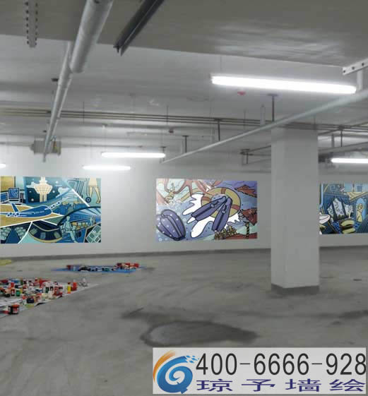江东停车场指示牌墙绘
